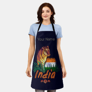 Indië tijger met vlag retro lotus souvenir schort