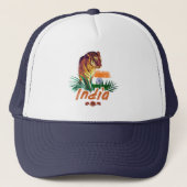Indië tijger met vlag retro lotus souvenir trucker pet (Voorkant)