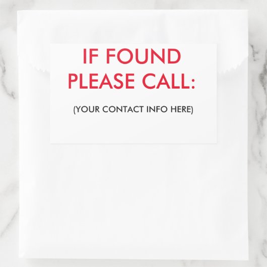 INDIEN GEVONDEN KUNT U BELLEN MET LABELS (Tas)