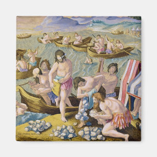 Indiërs duiken voor parels, bord 93 uit 'Venatie' Magneet