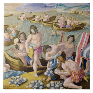 Indiërs duiken voor parels, bord 93 uit 'Venatie' Tegeltje