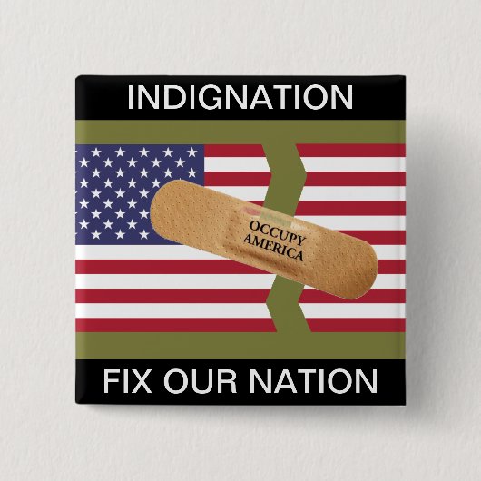 INDIGNATIE FIX ONZE NATIE VIERKANTE BUTTON 5,1 CM (Voorkant)