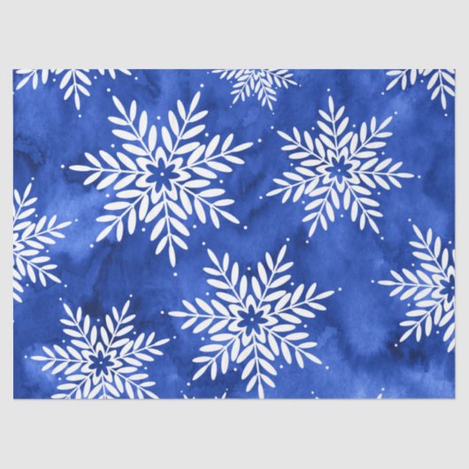 Indigo Abstracte Waterverf Snowflakes Tissuepapier (Voorkant)