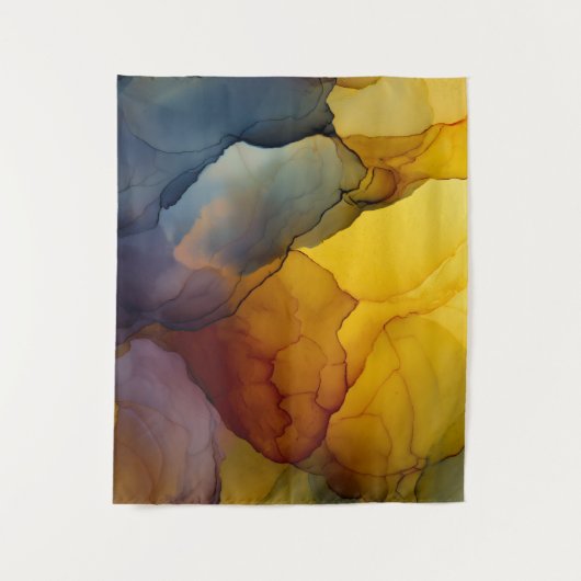 Indigo Amber Alcohol Ink Flow Abstract Wandkleed (Voorkant)