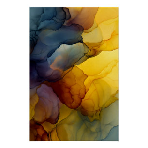 Indigo Amber Alcohol Inkt Abstracte Kunst Perfect Poster