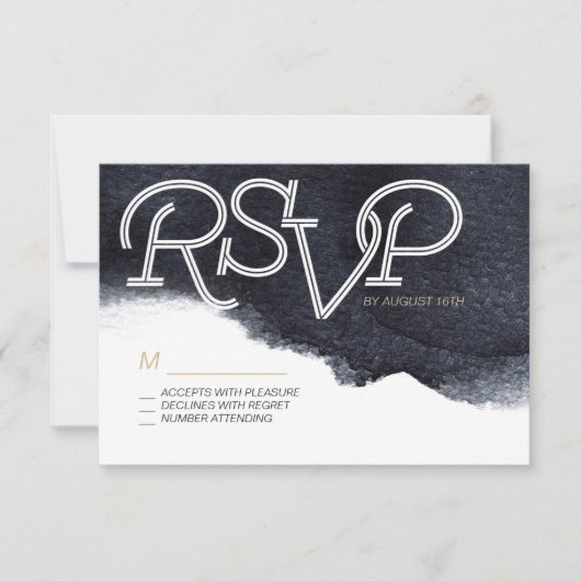 Indigo aquarelle moderne mariage simple RSVP (Devant)