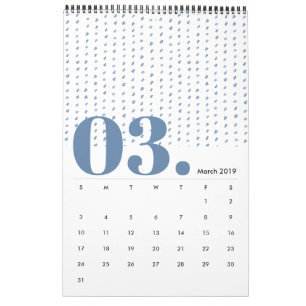 Indigo aquarelpatroon minimalistische 2019 kalende kalender
