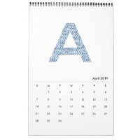Indigo aquarelpatroon minimalistische 2019 kalende
