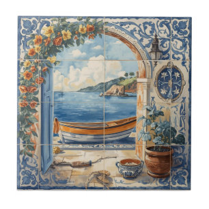 Indigo Azulejo Blauw en geel Portugees Tegeltje