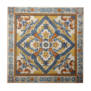 Indigo Azulejo Blauw en geel Portugees Tegeltje