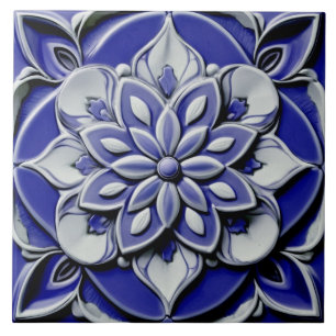 Indigo Azulejo Blauw Portugees Faux Relief Flower Tegeltje