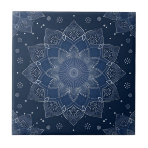 Indigo Azulejo Blauw Portugees Mandala Decoratief Tegeltje