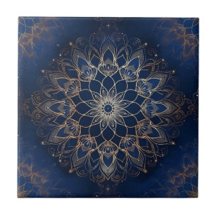 Indigo Azulejo Blauw Portugees Mandala Decoratief Tegeltje
