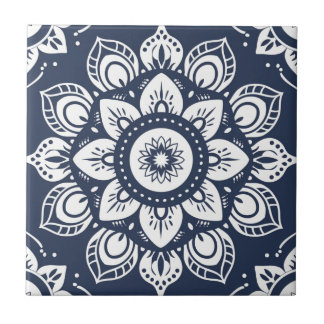 Indigo Azulejo Blauw Portugees Mandala Decoratief Tegeltje