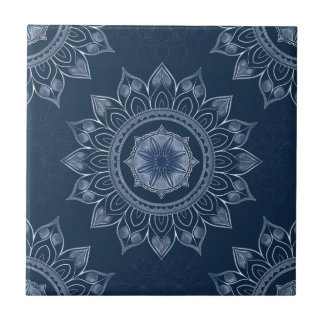 Indigo Azulejo Blauw Portugees Mandala Decoratief Tegeltje