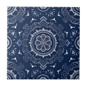 Indigo Azulejo Blauw Portugees Mandala Decoratief Tegeltje