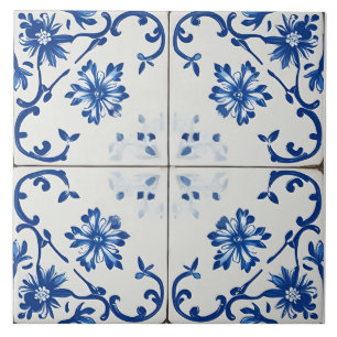 Indigo Azulejo Blauwe Portugese Lissabon Botanisch Tegeltje