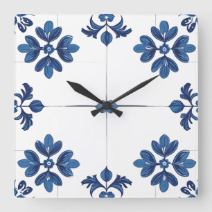 Indigo Azulejo Blauwe Portugese Lissabon Decoratie Vierkante Klok