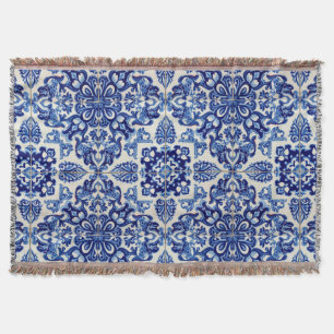 Indigo Azulejo Blauwe Portugese Lissabon Talavera Deken