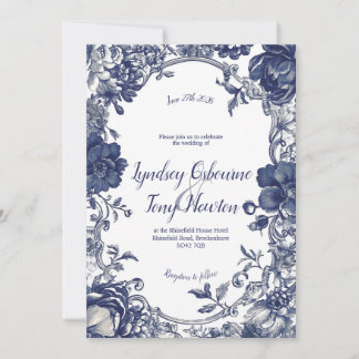 Indigo Belle Vintage Blauwe Trouwuitnodiging Kaart