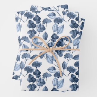 Indigo Blau Aquarel Bloem Verpakkings Papier Inpakpapier Vel