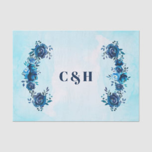Indigo Blau Aquarel Bloemen Bloemstuk Bruiloft Tissuepapier