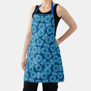 Indigo Blau Bloemmotief Chinees Tegelpatroon Schort