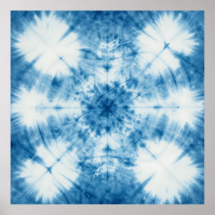Indigo Blau Shibori Tie Dye Patroon Poster