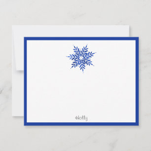 Indigo Blau Waterverf Abstracte Sneeuwvlok Notitiekaartje