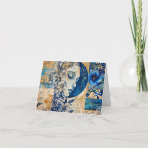 Indigo Blauw Abstracte Kunst Collage Blank Note Ka Feestdagen Kaart
