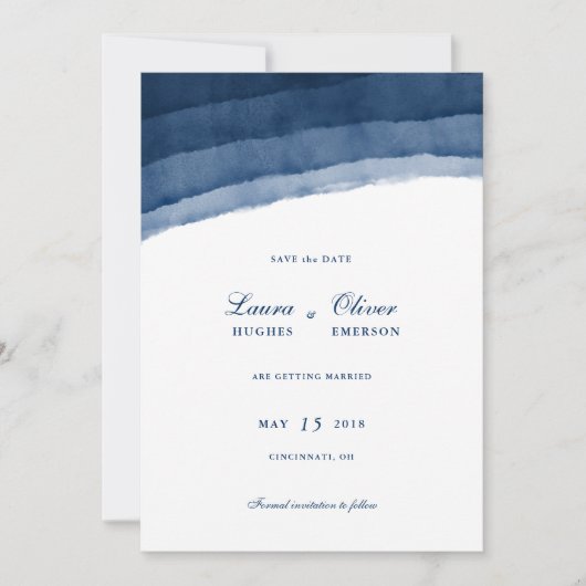 Indigo Blauw Aquarel Save the Date (Voorkant)