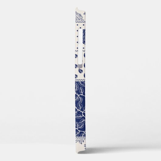 Indigo Blauw Beige Bloemen Patchwork Case-Mate iPhone Case (Achterkant / Links)