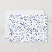 Indigo blauw blad hedendaagse bloemenbruiloft RSVP (Achterkant)