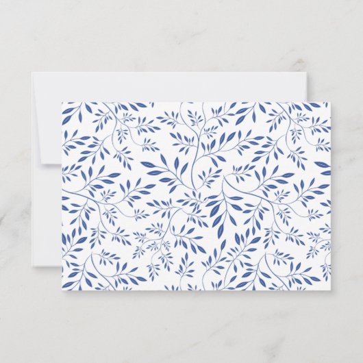 Indigo blauw blad hedendaagse bloemenbruiloft RSVP (Achterkant)