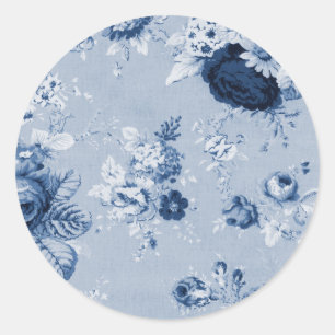 Indigo Blauw  Bloemen Toile No.4 Ronde Sticker