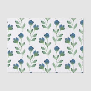 Indigo Blauw en Groen Waterverf Bloemenpatroon Tissuepapier