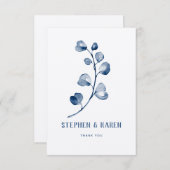 Indigo Blauw Eucalyptus Elegante Huwelijk Dank u C Bedankkaart (Voorkant / Achterkant)