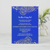 Indigo Blauw Goud Henna Na Uitnodiging van de Huwe (Staand voorkant)