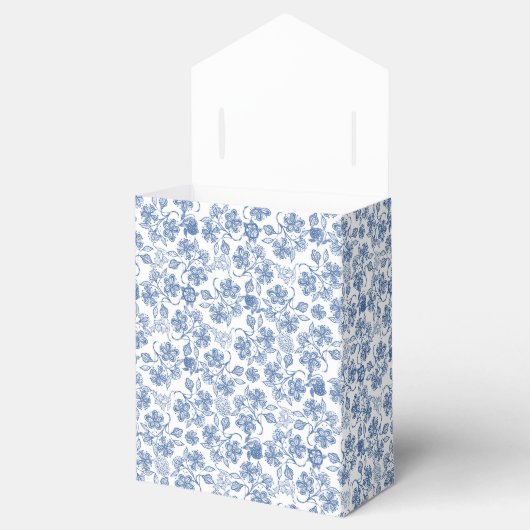 Indigo Blauw op Witte Etnische Bloemen Tent Favor Bedankdoosjes (Geopend)