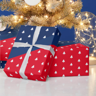 Indigo Blauw Rood Wit Kerstboom Patroon Cadeaupapier