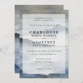 Indigo blauw waterverf mistige landschap bruiloft kaart (Voorkant / Achterkant)