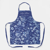 Indigo blauw wilde bloemen schort (Voorkant)