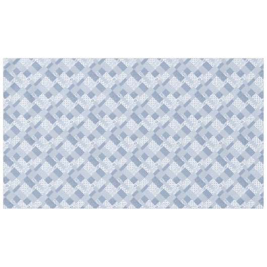 Indigo Blauw, Wit Faux Patchwork Tafelkleed (Voorkant (Horizontaal))