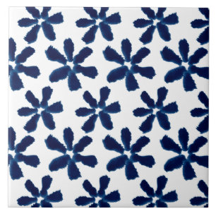 Indigo Blauw Wit Waterverf Inkt Bloemenmotief Tegeltje