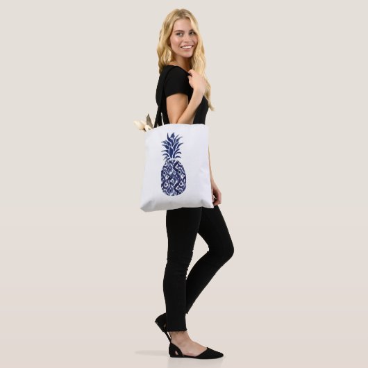 Indigo blauwe ananas canvas tas (Op model)