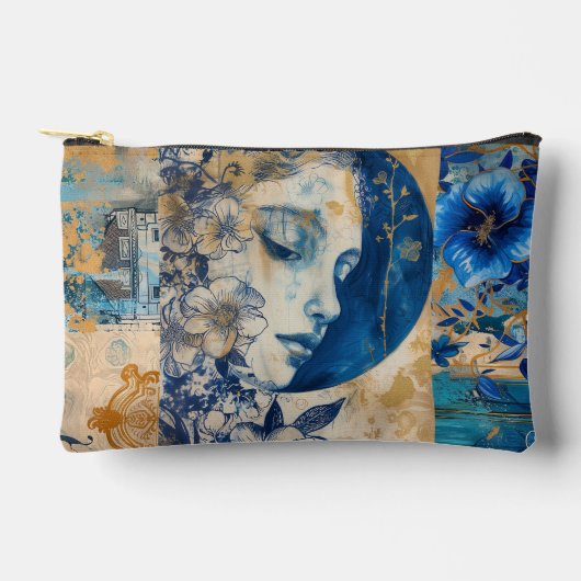  Indigo Blauwe Bloemen Abstracte Collage Etui (Voorkant)