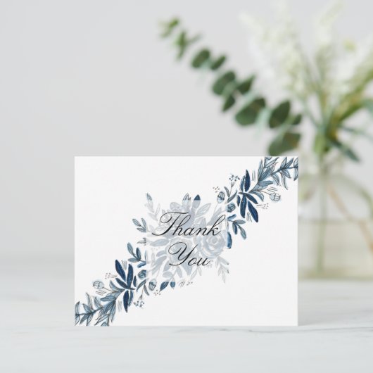 Indigo blauwe bloemen dank u kaart (Staand voorkant)