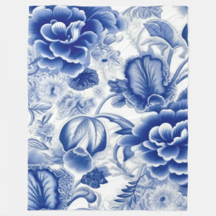 Indigo blauwe bloemen fleece deken