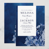 Indigo Blauwe Botanische bruiloft Kaart (Voorkant / Achterkant)