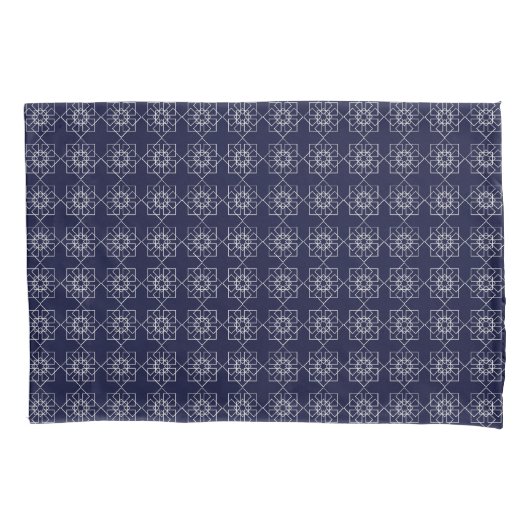 Indigo blauwe en witte geometrische vormen kussensloop (Voorkant)